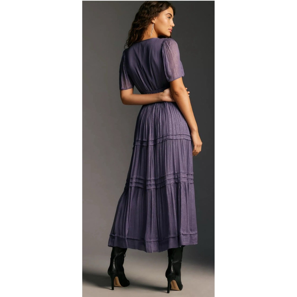 Anthropologie The Somerset Maxi Dress Lurex Edition Metallic Marin Navy Sz-SM - Picture 2 of 12